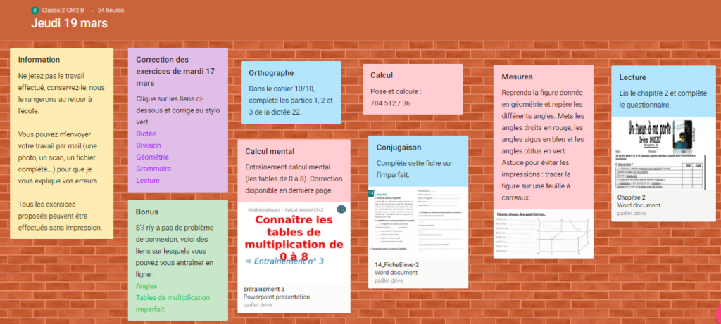 CM2B : Padlet Du Jeudi 19 Mars – Ecole St Nicolas – La Ferrière